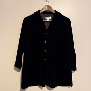 Talbots Petites Women's Black Velvet Jacket Dark-Academia Victorian Whimsygoth